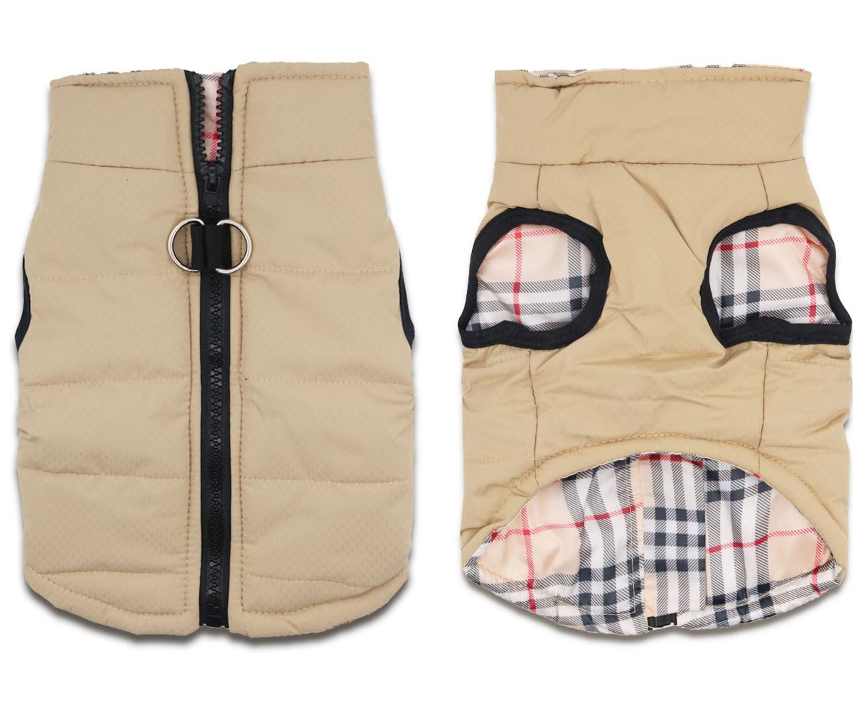 Small Dog Coats Warm Winter Dog Jacket Pet Dog Jackets Puppy Cold Weather Coat Pet Clothes For Small Dogs, Khaki, Small