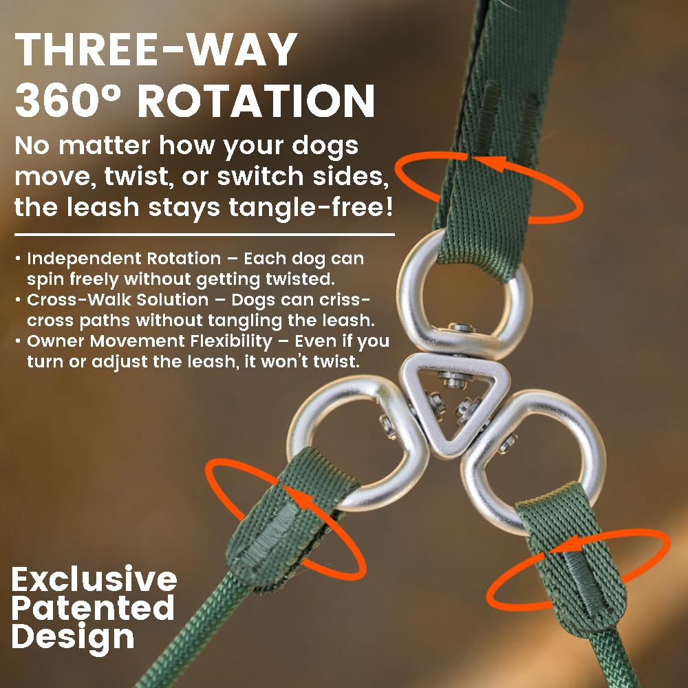 Howgo Double Slip Leash Slip Lead With Two Handles| Dual Dog Slip Lead For 2 Dogs,360 Swivel No Tangle | Dog Training Collar | D