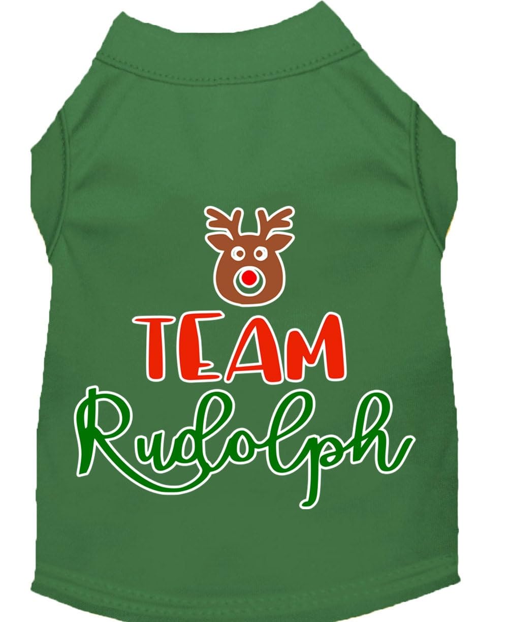Christmas Pet Dog & Cat Shirt Screen Printed, "Team Rudolph" Green XS (0-3 lbs.)