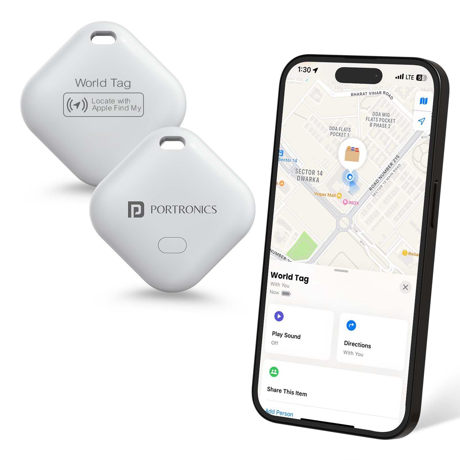 Portronics Worldtag Item finder With Upto 1 Year Battery Life, Bluetooth Tracker,MFi Certified, Item Locater for Keys, Wallets, 