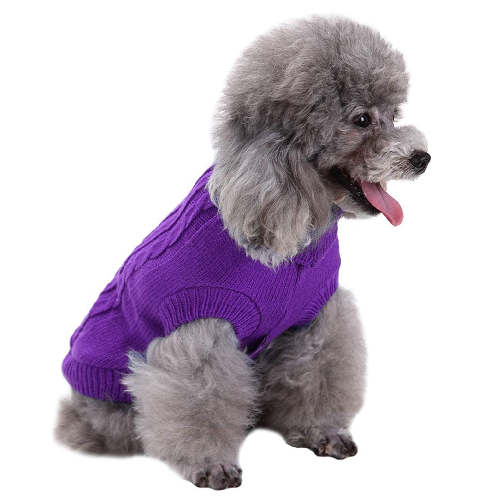 Chborchicen Small Dog Sweaters Knitted Pet Cat Sweater Warm Dog Sweatshirt Dog Winter Clothes Kitten Puppy Sweater (Medium, Purple)