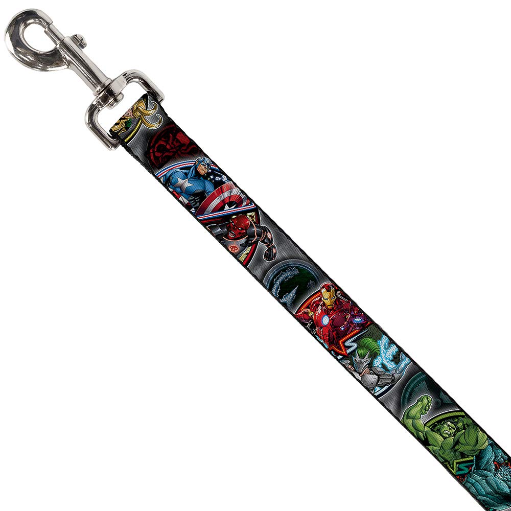 Buckle-Down Dog Leash Marvel Avengers Superhero Villain Poses 6 Feet Long 1.0 Inch Wide, Multicolor (Dl-6Ft-Wav036)