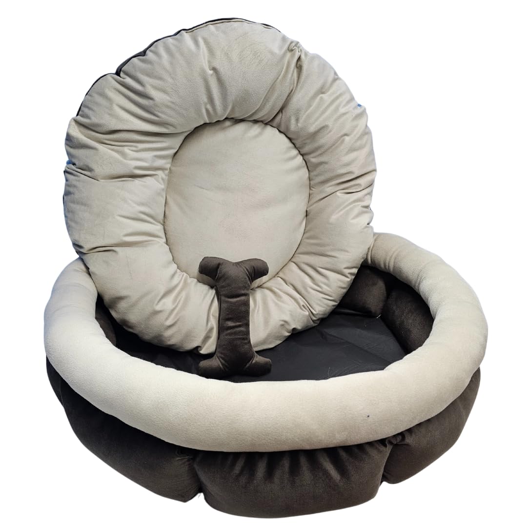 GDB Dog & Cat Round Shape Bed with Removable Cushion, Comfortable & Durable Pet Lounger, Washable, AntiSlip Base, Cream, Medium