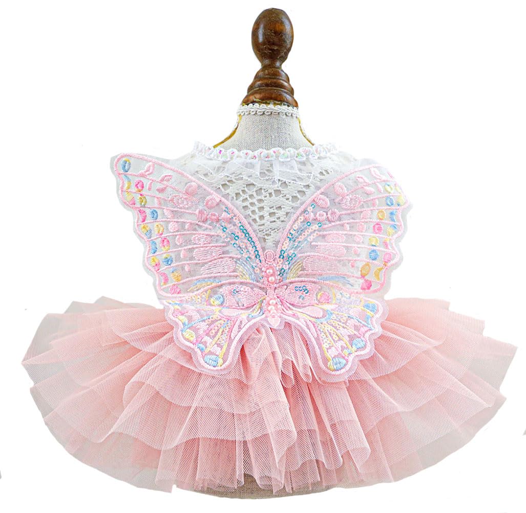 Marupet Fashion Sweet Puppy Dog Blingbling Princess Skirt Pet Dog Lace Cake Camisole Tutu Dress B-Pink S