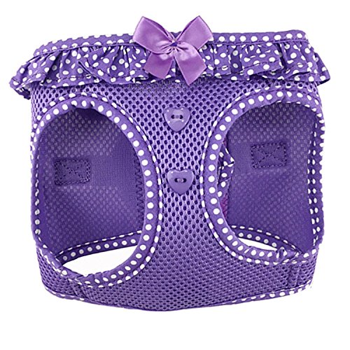 Doggie Design No Choke Dog Harness - Simple Step-In And Go Dog Vest For Small, Medium, And Large Breeds - Breathable Mesh Polyester Pet Harness - Paisley Purple Polka Dot- S