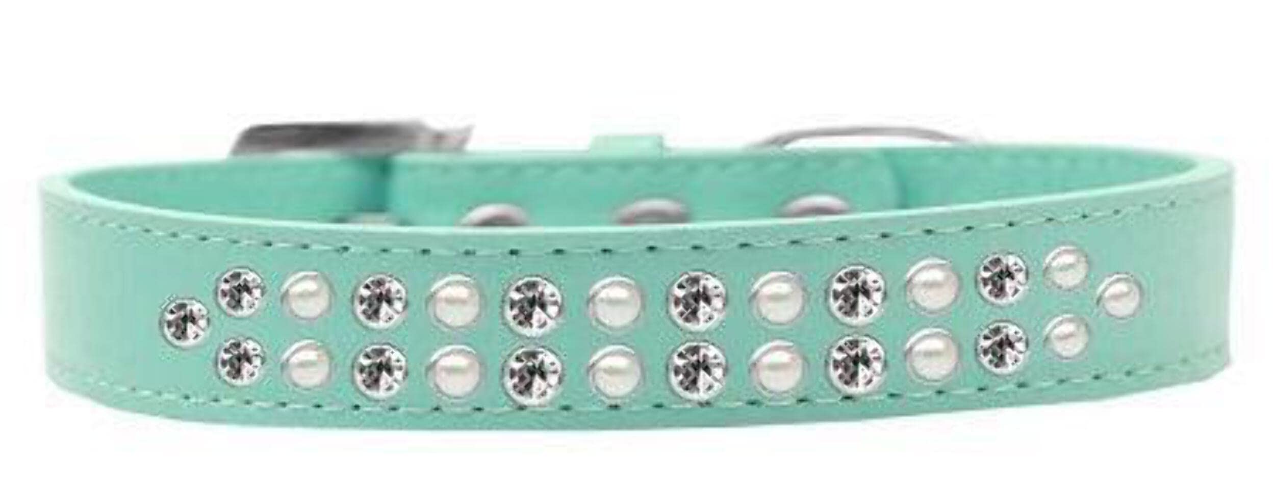 Mirage Pet Products Two Row Pearl and Clear Crystal Red Dog Collar, Size 16