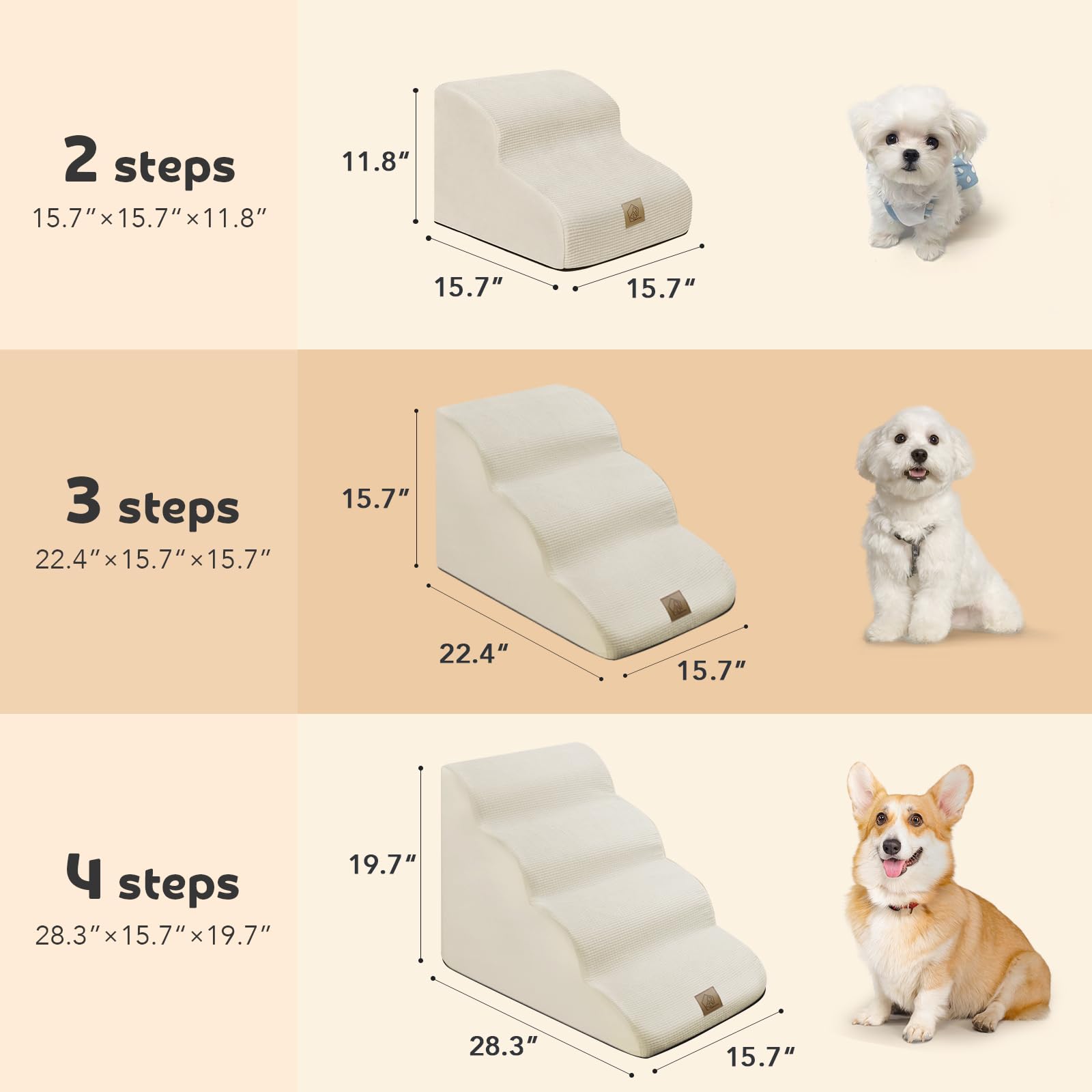 Mestuel Dog Stairs for Small Dogs, Dog Stairs to Couch Sofa Bed, 3 Steps Pet Stairs Ramp with High Density Foam& Non Slip Bottom