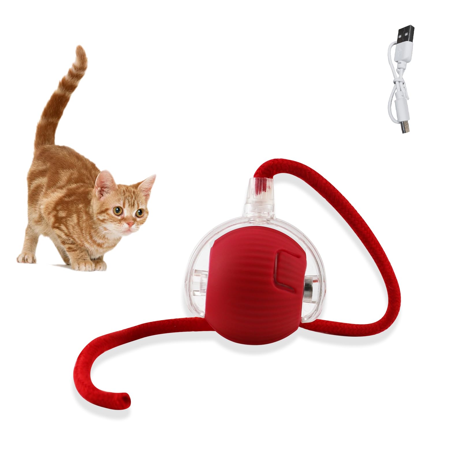 Vicbou Smart Cat Toy Ball, Electric Interactive Play Ball With Tail, 3 Modes, Cat Toy Ball For Adults, Cats, Robust, ChewResist