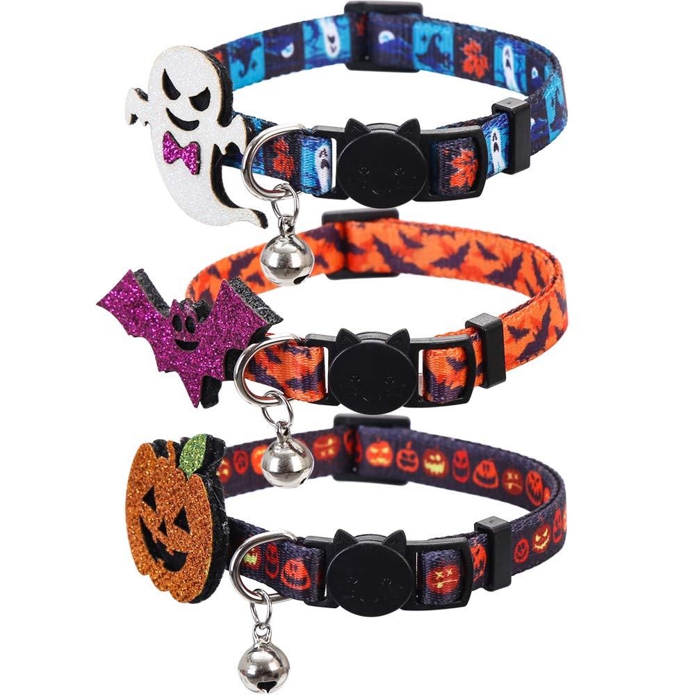 Lamphyface 3 Pack Halloween Cat Collar With Bell Breakaway Adjustable