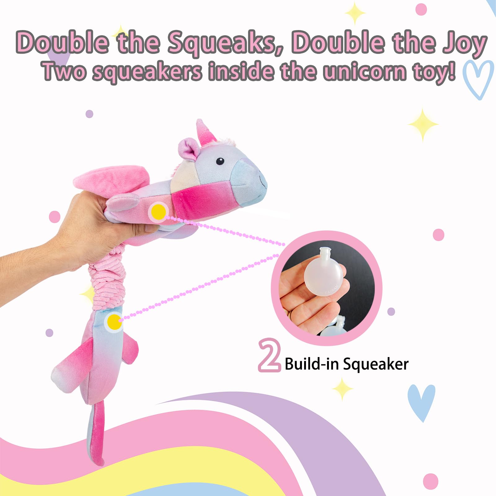 Lilfrd Squeaky & Crinkle Dog Toys, Plush Unicorn, Tug Of War & Pull Toys For Small & Medium Dogs