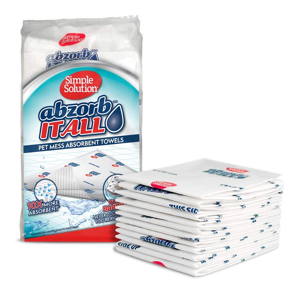 Simple Solution Abzorbitall Pet Mess Absorbent Towels - Multi-Surface Urine and Dog Poop Cleaning Sheets - 12 x 17 inches - 30 T