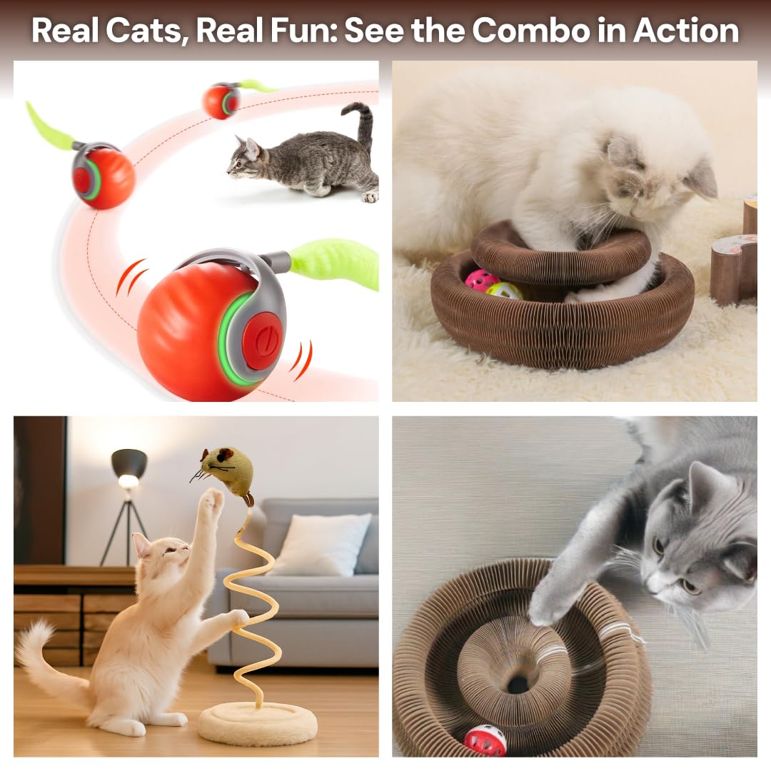 JUMPSELL Kitty Kurlz Cat Toy - Interactive Cat Scratcher Set with Flexible Cardboard Accordion, Plush Mouse & Magic Organ Toy -
