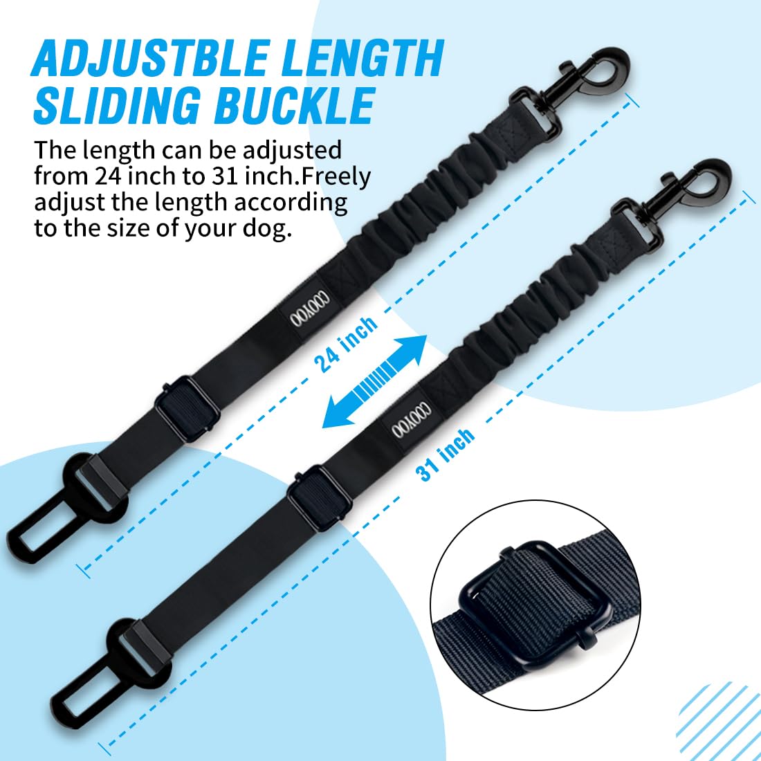 COOYOO Dog Seat Belt Set - 3 Adjustable Retractable Nylon Car Harnesses, Heavy Duty & Durable, Pink and Blue