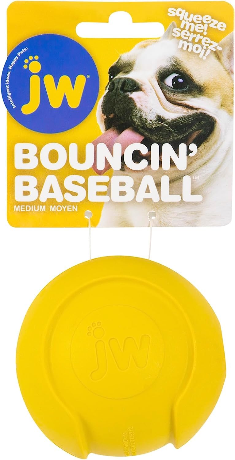 JW Pet Company iSqueak Bouncin Baseball Dog Toy, Medium (Colors Vary)