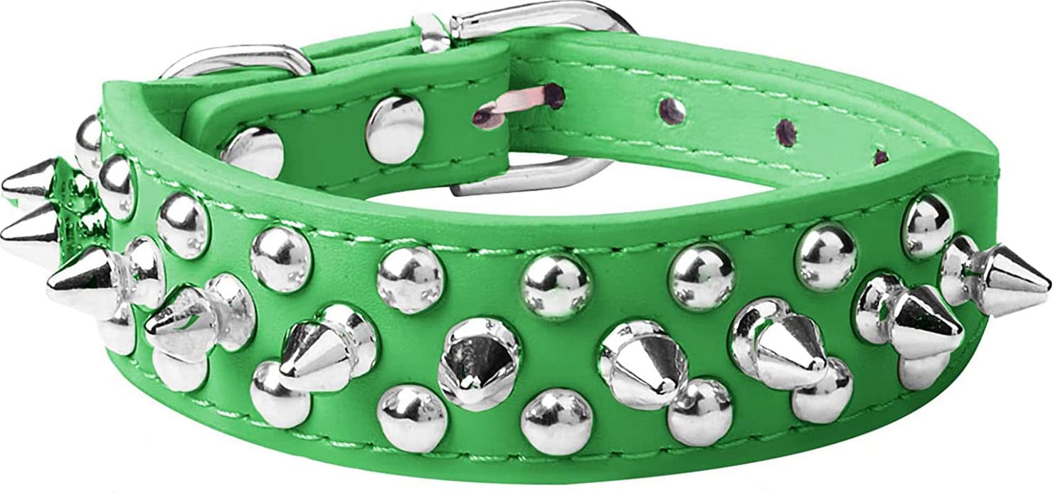 haoyueer Spiked Dog Collar Soft Pu Leather Mushrooms Rivet Spike Studded Puppy Adjustable Pet Collars for Small Breeds (S, Green