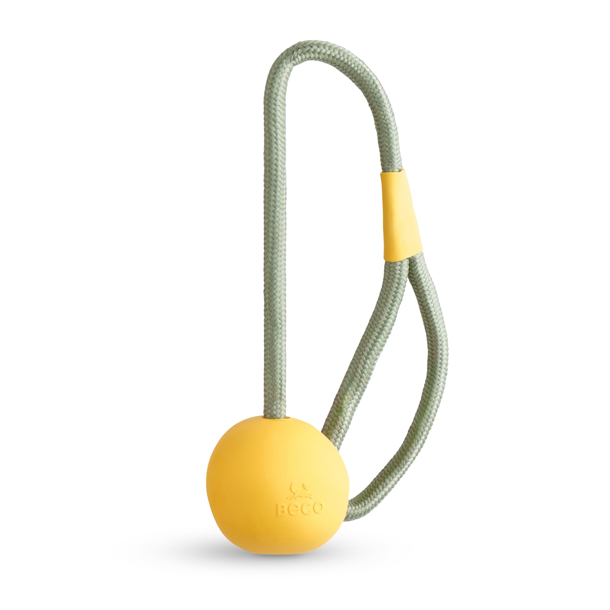Beco Dog Toy - Natural Rubber Ball on a Rope Toy for Dogs - Yellow