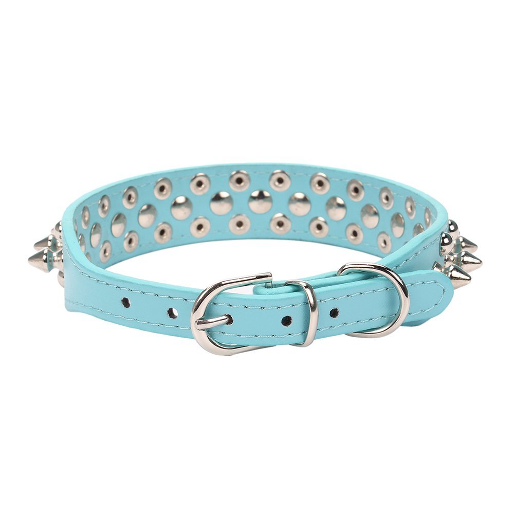 Aolove Mushrooms Spiked Rivet Studded Adjustable Pu Leather Pet Collars For Cats Puppy Dogs (Small, Blue)
