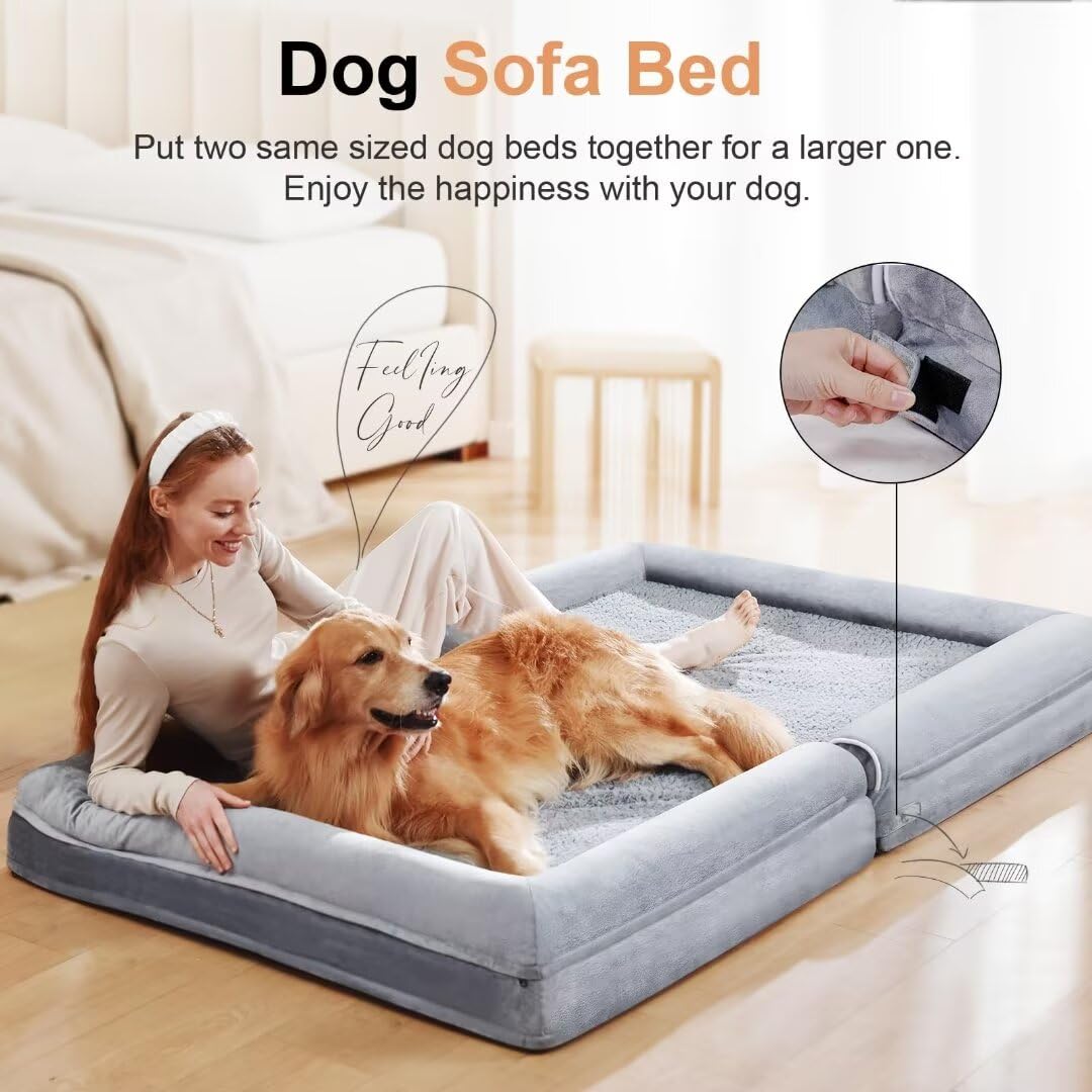 NANUYA Large Orthopedic Dog Bed, Light Grey Memory Foam, XL Size 40"x32"x6.5", Washable Removable Cover, Model NNYYUS2402G4032