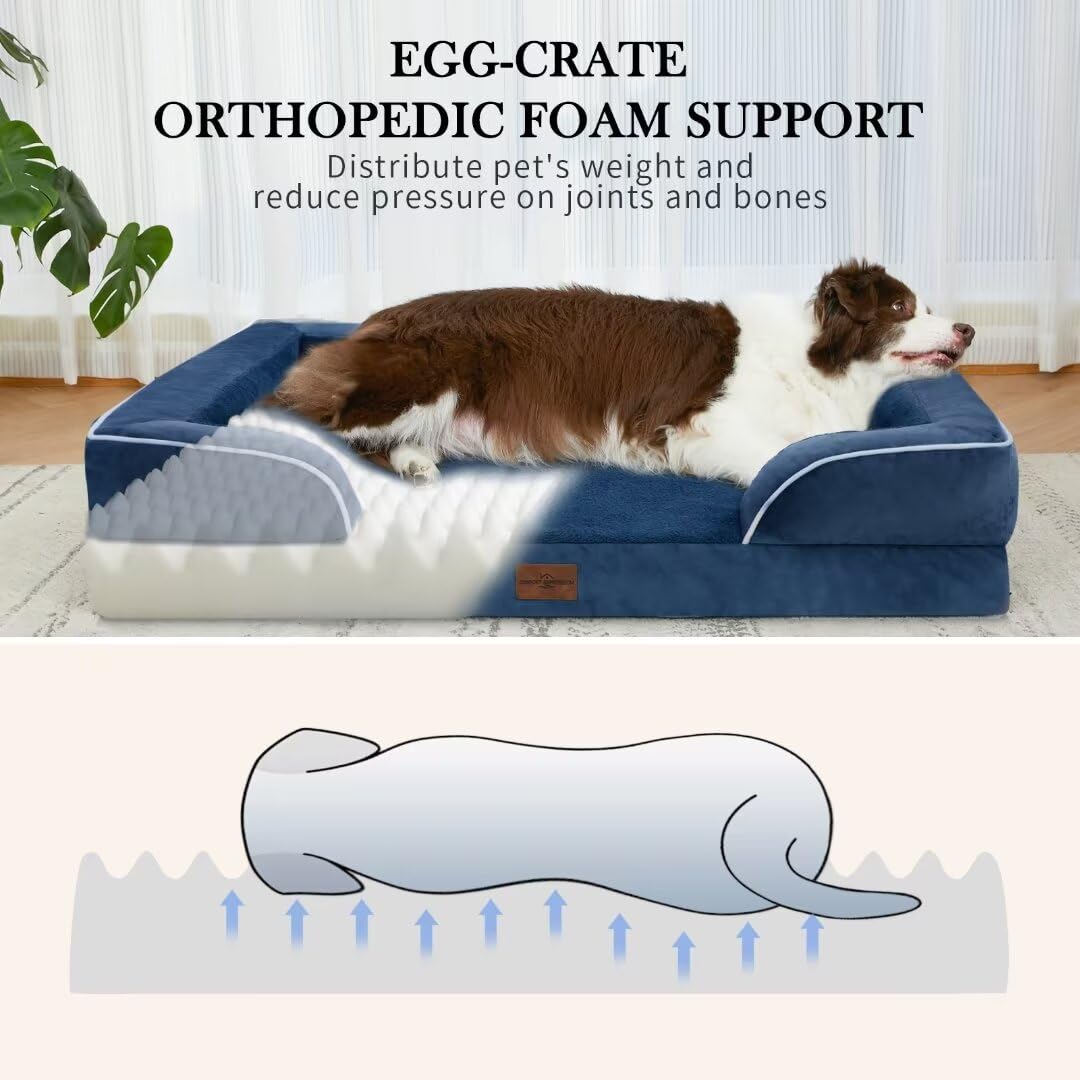 Comfort Expression Pv Washable Jumbo Dog Bed For Extra Large Dogs, Waterproof Orthopedic Dog Bed, Jumbo Breed Dog Bed Sofa With Removable Cover & Non-Slip Bottom(Jumbo,Navy Blue)