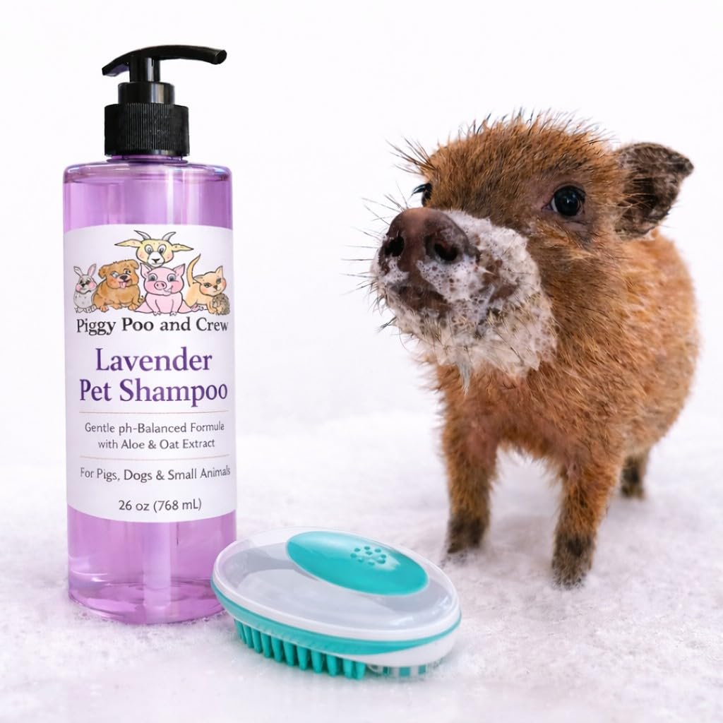 Piggy Poo and Crew Pet Shampoo & Scrub Brush Set - Perfect for Pigs, Dogs, and More! Gentle, Fresh, and Fun Bath Time for Your P