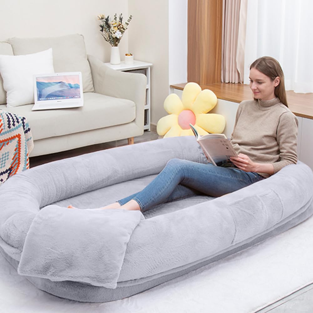 Ultra-Soft Human Size Dog Bed For People And Pets; 77   X51   X11    Extra Large Dog Bed With Raised Cushioned Rim, Removable Co