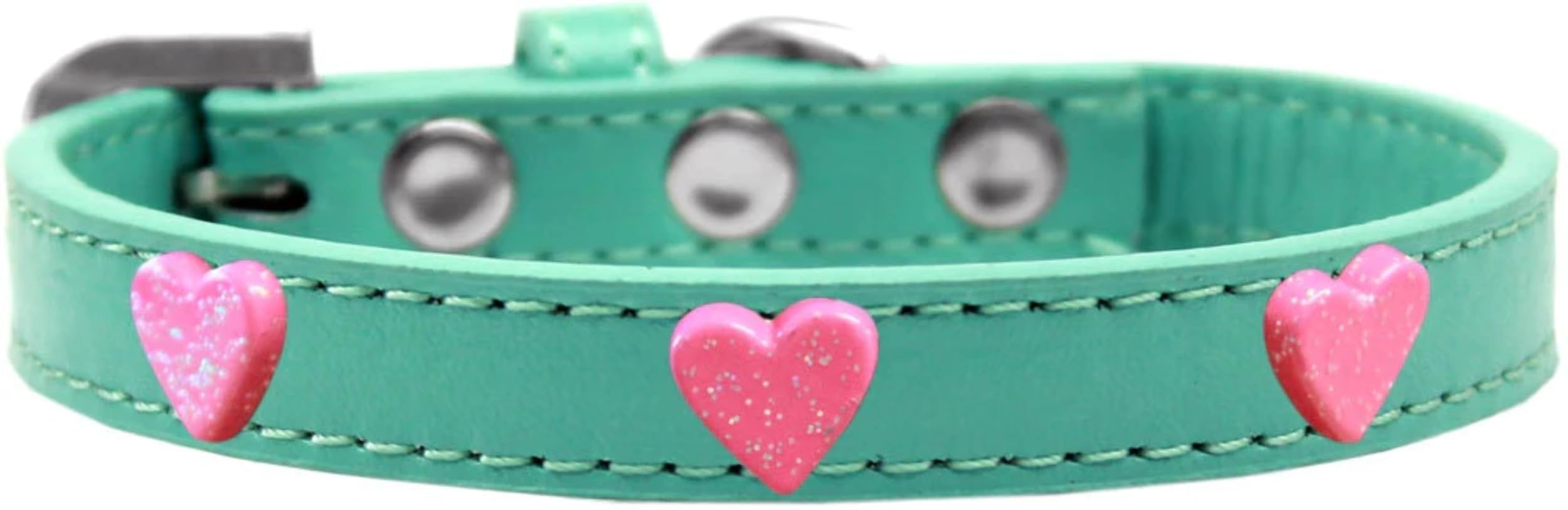 Dog, Puppy & Pet Widget Fashion Collar, Pink Glitter Heart Red 16
