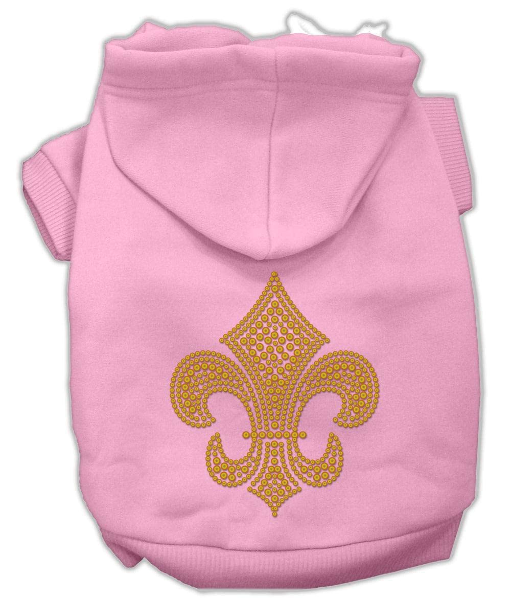Pet, Dog & Cat Hoodie Rhinestone, "Gold Fleur De Lis" Cream XL (14-20 lbs.)