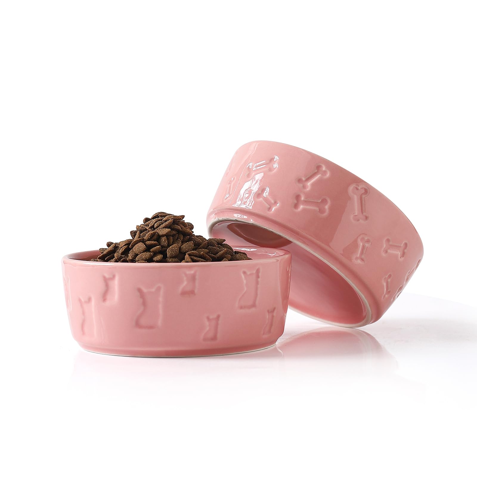 WUYIAZHI Set of 2 Pink Ceramic Dog Bowls for Food and Water, 5 Inch Wide Cute Pet Dishes for Small Size Dogs/Puppy