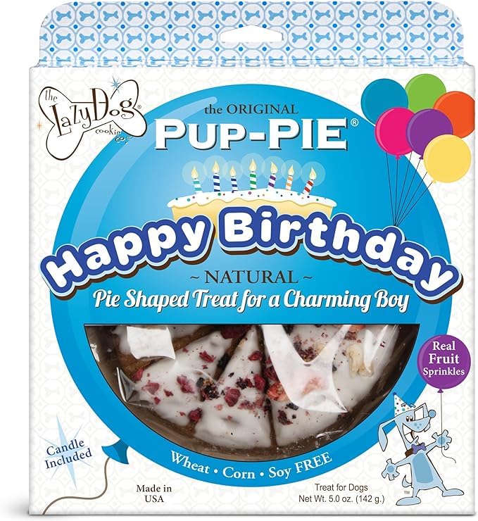 The Lazy Dog Cookie Co. Ultimate Birthday Celebration Kit for Dogs. Includes Chraming Boy Pie, Bag of Birthday Cake Bites, Make