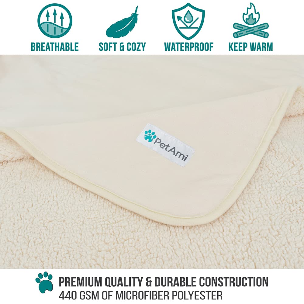 Petami Waterproof Dog Blanket For Small Medium Dogs, Pee Proof Pet Blanket Sherpa Fleece Couch Cover, Reversible Cat Throw Bed Sofa Protector, Soft Plush Washable Pad (Small 24X32, Beige)