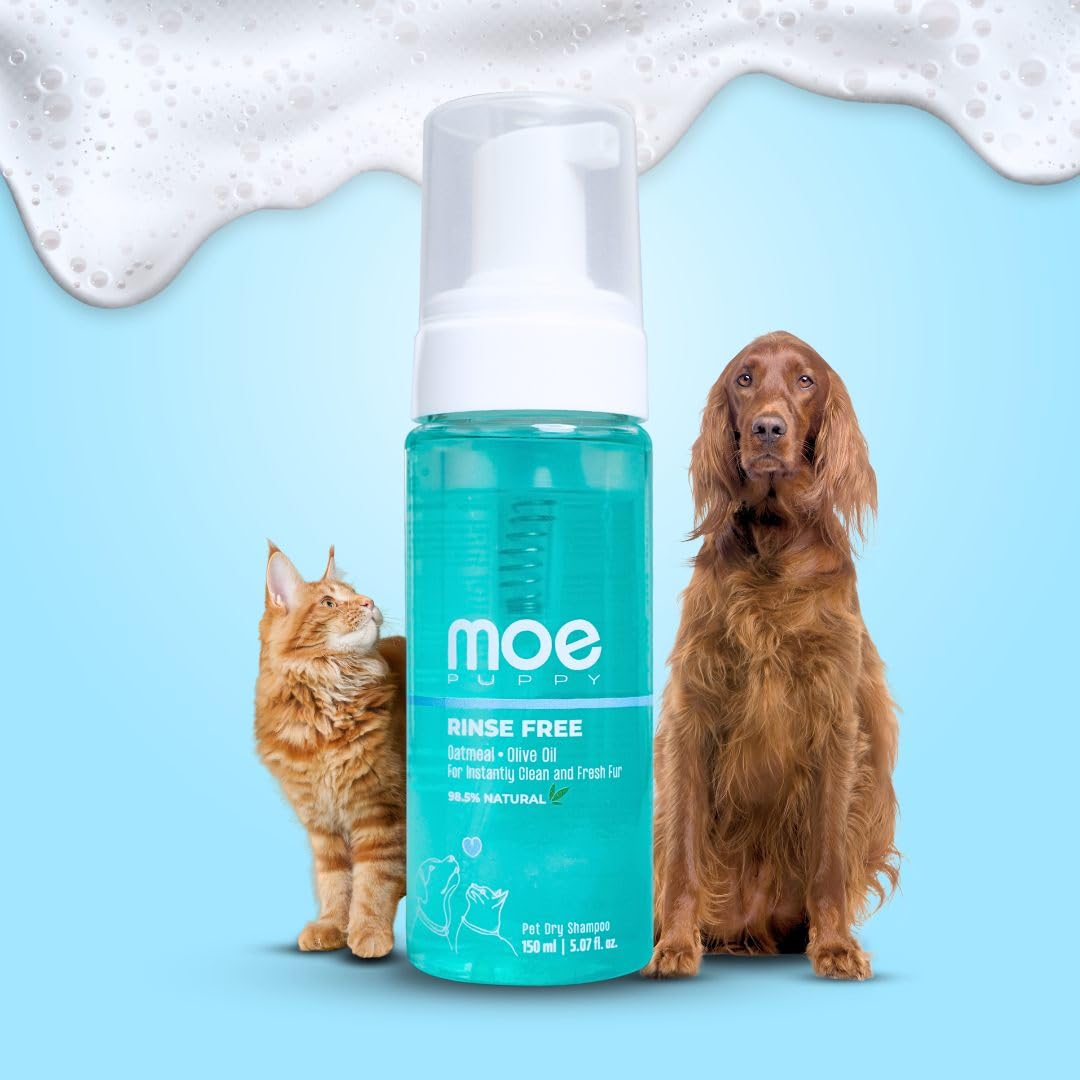Moe Puppy Waterless Dry Shampoo For Dogs & Cats | Cleansing & Conditioning, Detangling & Moisturizing | Quick Odor Removal | Saf