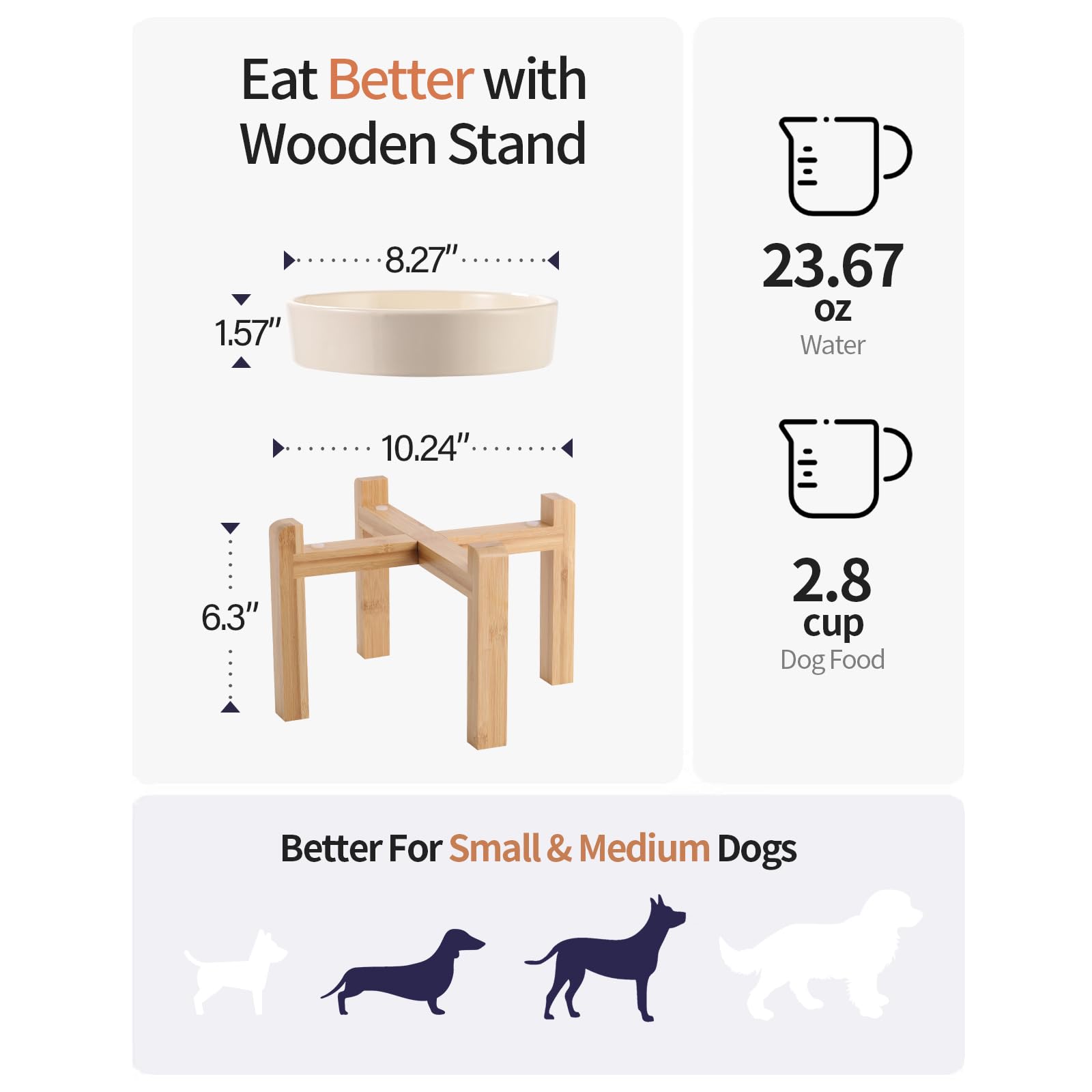 8.26 in Milk White Dog Bowl Slow Feeder Ceramic for Medium and Large Breed,Elevated/Raised Slow Feeding Dog Food Water Dish Heav