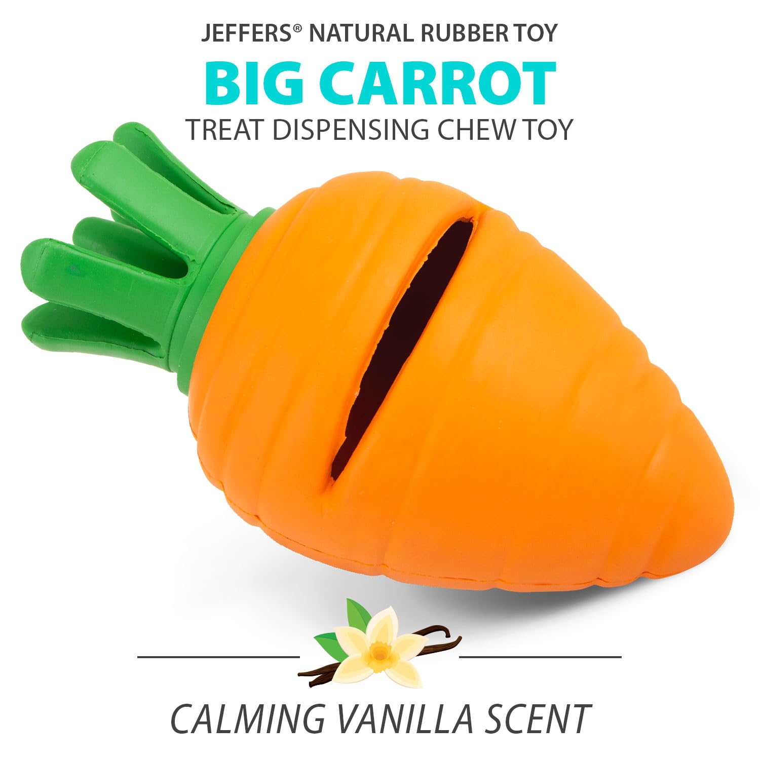 Jeffers Pet Natural Rubber Dog Chew Toy - Carrot, Medium - Treat Dispensing, Vanilla Scent, Durable, Non-Toxic, Dishwasher Safe,