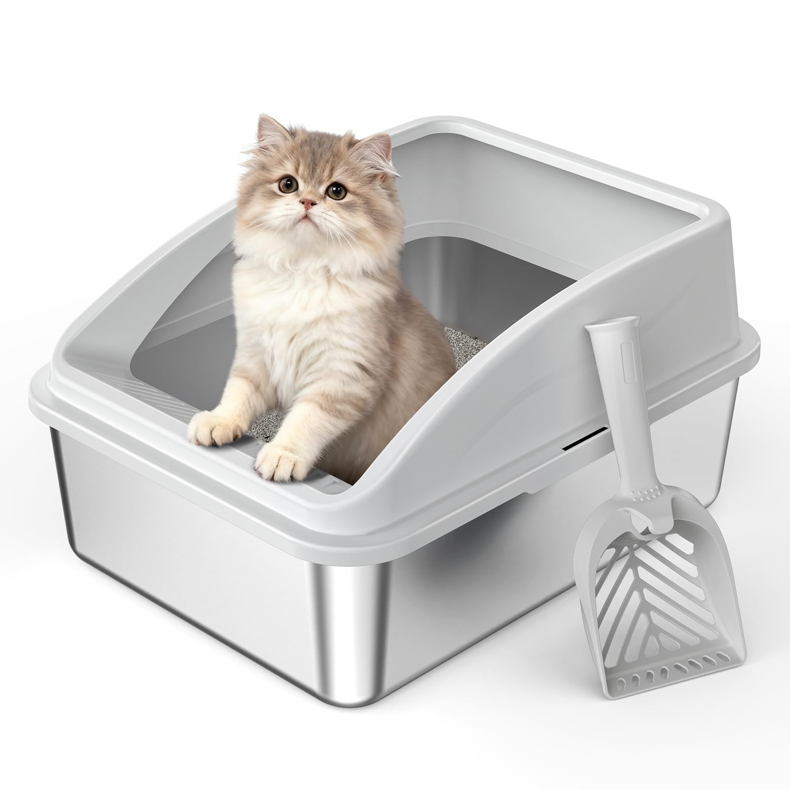 Stainless Steel Litter Box | Metal Kitty Litter Box with Lid High Sided for Small Cats or Injured Cats, Bunny Litter Boxes, Low 