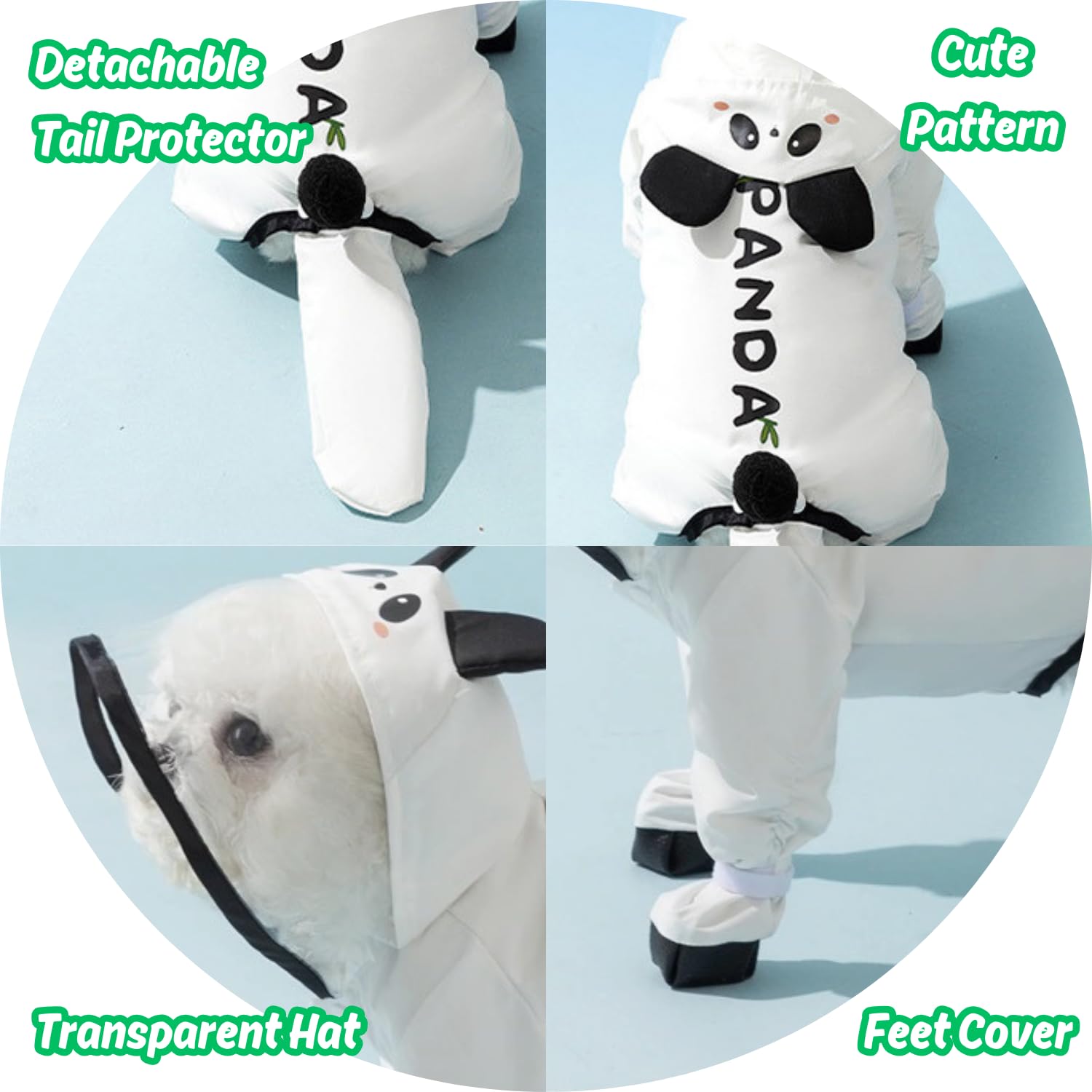 Harikaji Small Dog Raincoat, Tail Protect Feet Cover Waterproof Dog Rain Jacket For Puppy, Panda, L
