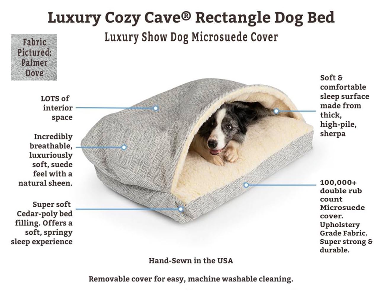 Snoozer Pet Products Luxury Rectangle Cozy Cave Dog Bed With Microsuede, Showdog Collection, Medium, Merlin Linen