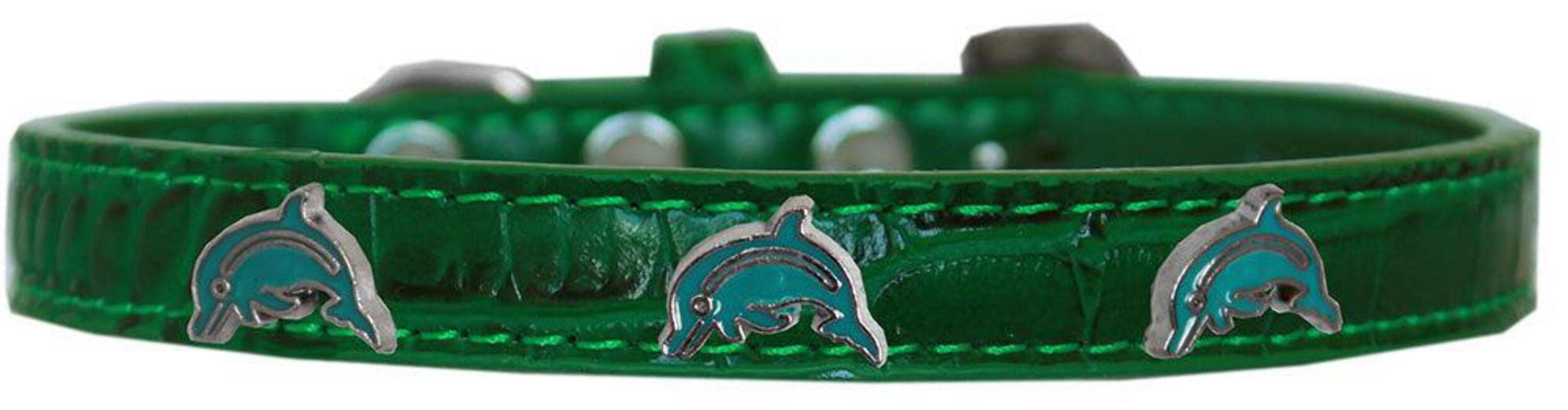 Dog, Puppy & Pet Designer Croc Widget Collar, "Dolphins" Silver 20