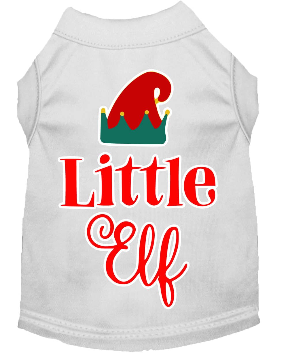 Christmas Pet Dog & Cat Shirt Screen Printed, "Little Elf" White SM (3-6 lbs.)