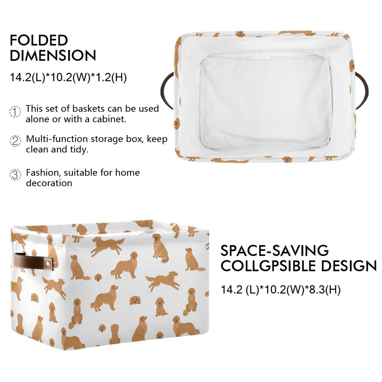 Wamika Golden Retriever Dog Storage Basket Fabric Pet Toys Baskets Cute Puppy Dogs Open Home Storage Bins Boxes Foldable Organiz