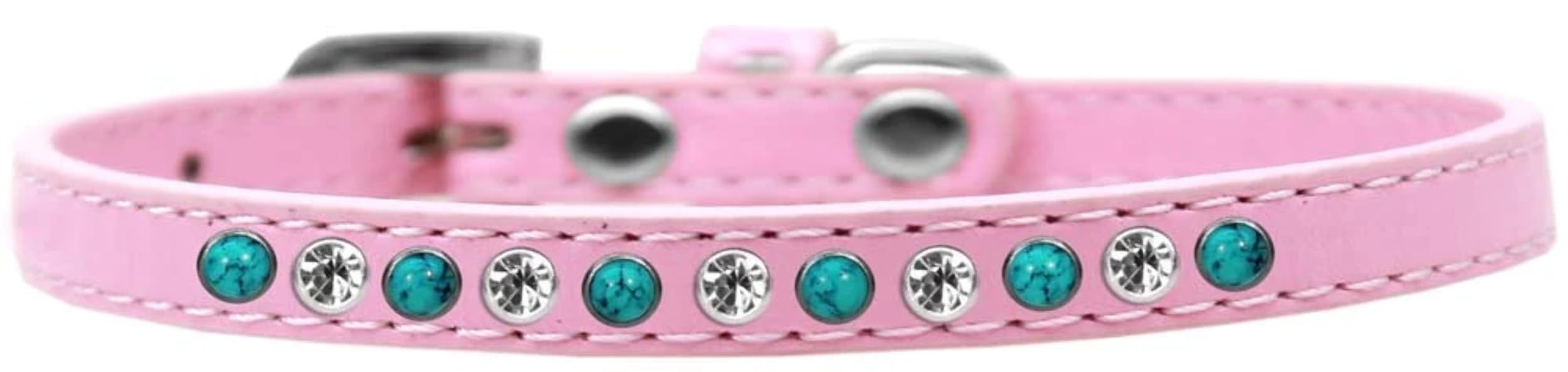 Dog, Puppy and Pet Fashion Collar, Premium Southwest Turquoise Pearl & Clear Crystals Black 8