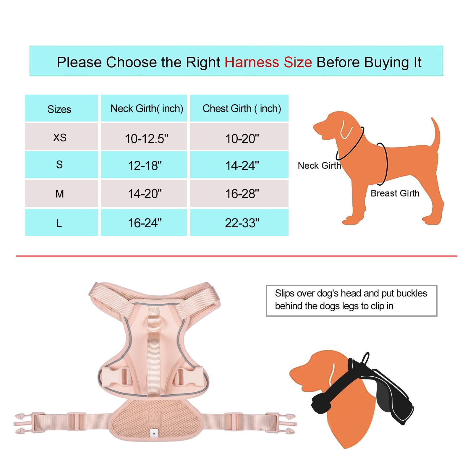 Petmolico Dog Harness For Large Dogs No Pull, Cute Dog Harness With Two Leash Clips And Soft Handle, Reflective Easy Walk Dog Harness With Leash, Pink Large