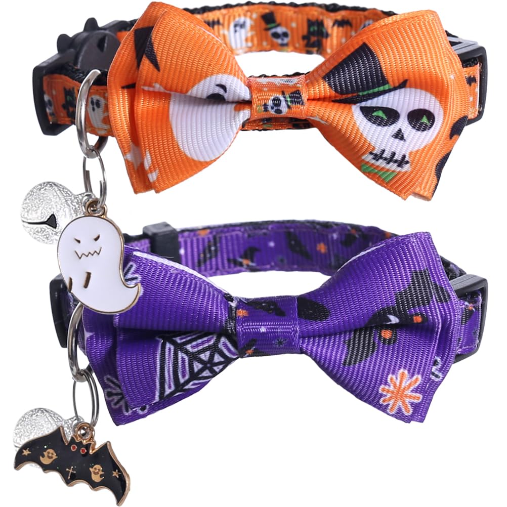 Halloween Cat Collar Breakaway With Cute Bow Tie And Bell For Kitty Adjustable Safety