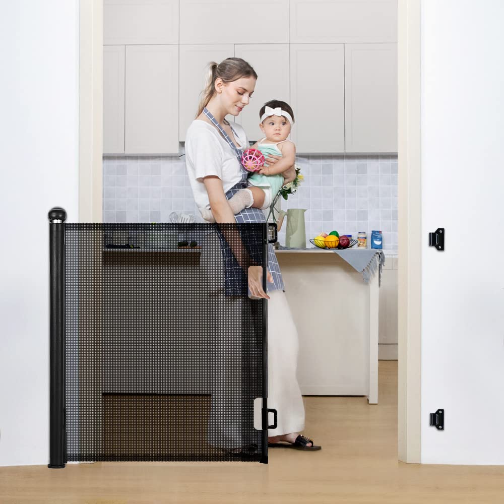 COMOMY Retractable Baby Gate for Stairs, 0-55 Mesh Dog Gate for House Doorways Hallways, 33 Tall Extra Wide Child Safety Gate fo