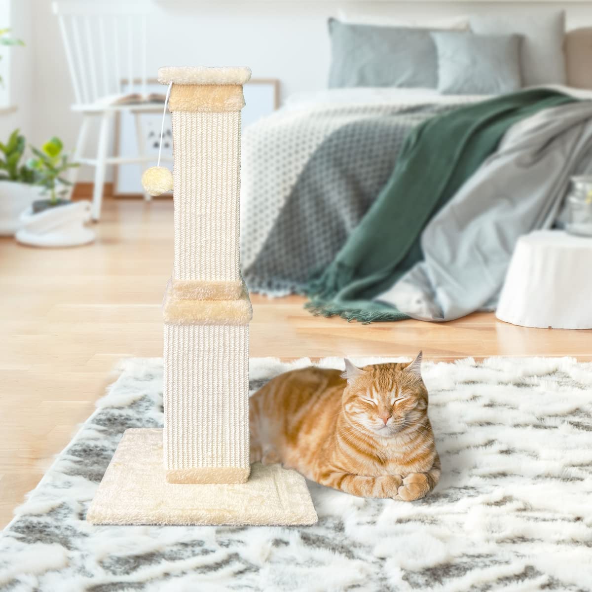 AGYM Cat Scratching Post - 32 Inch Beige Scratching Post for Large Cats with Natural Sisal, Model LM-1
