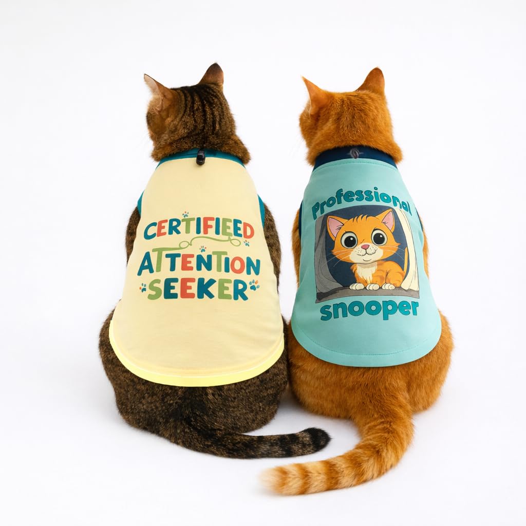 Thunder Tails Cat TShirt For Small Kittens | Pack Of 2 Soft Cotton Cat Clothes With Stretch Fit & Breathable Fabric | Lightweig