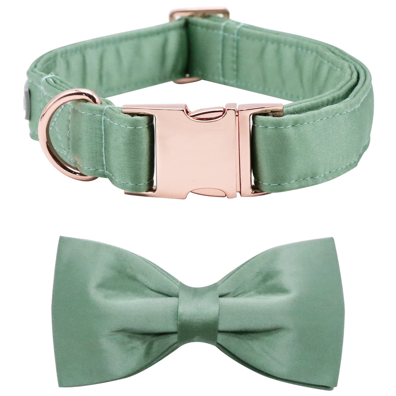 Lionet Paws Bowtie Dog Collar - Comfortable Silk Green Dog Collar With Detachable Bow Tie For Medium Dogs, Neck 13.5-22 Inches