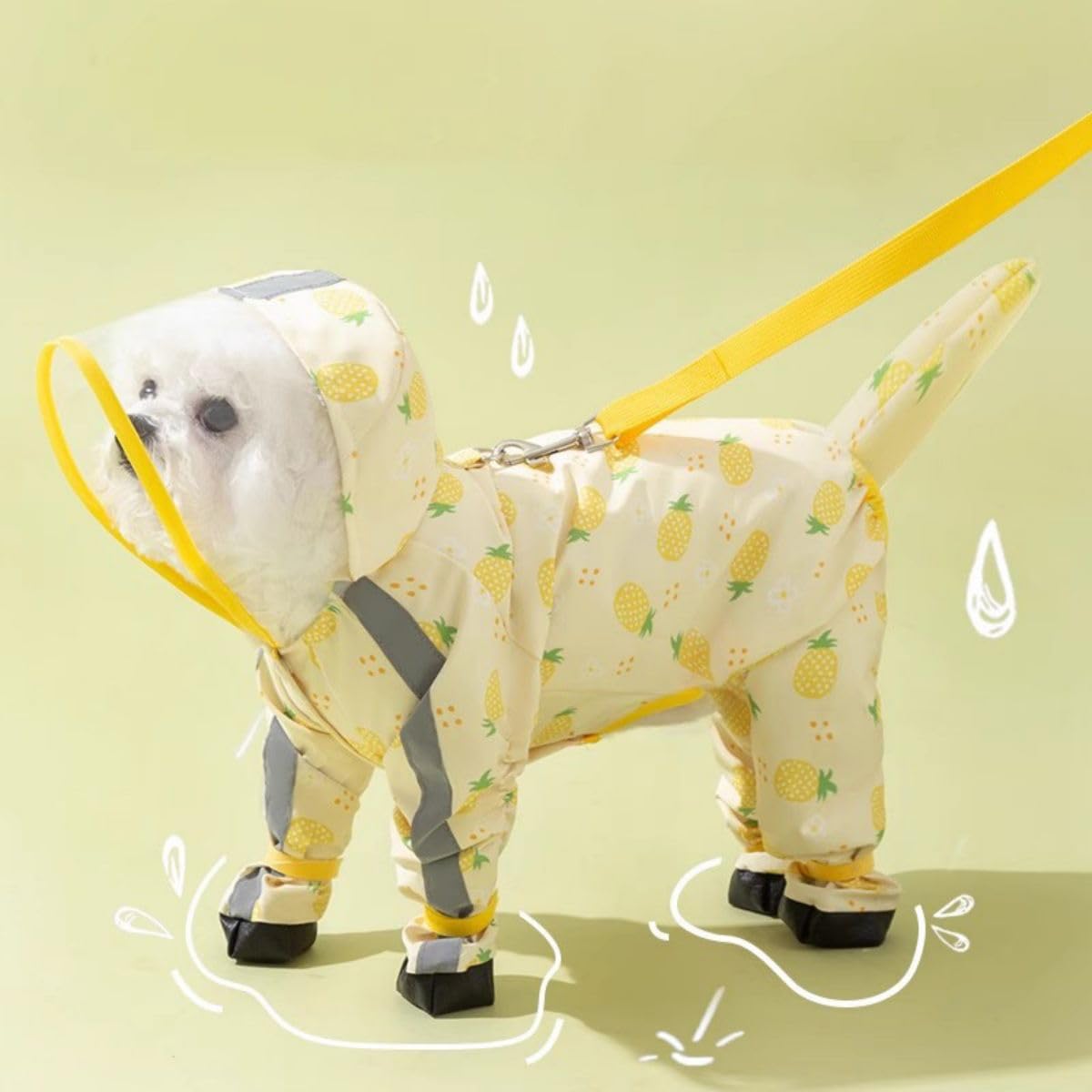 Harikaji Small Dog Raincoat, Tail Protect Feet Cover Waterproof Dog Rain Jacket Dog Rain Coat For Puppy Small Dogs(Pineapple,M)