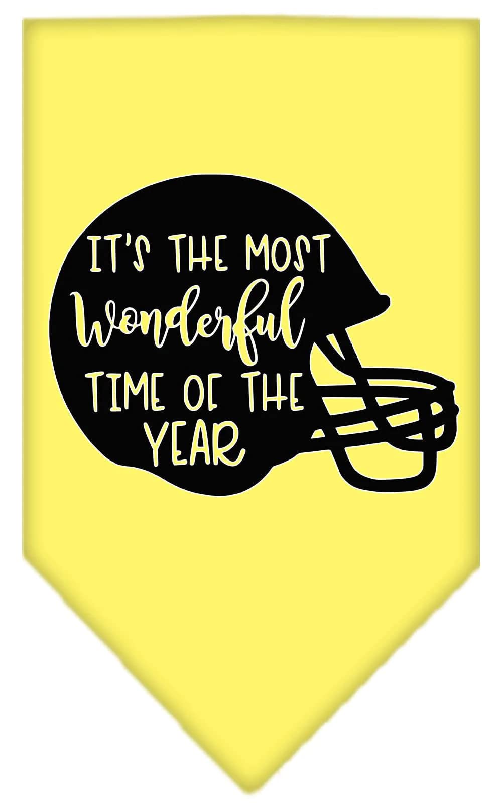 Pet and Dog Bandana Screen Printed, "It's The Most Wonderful Time Of The Year (Football)" Yellow Small