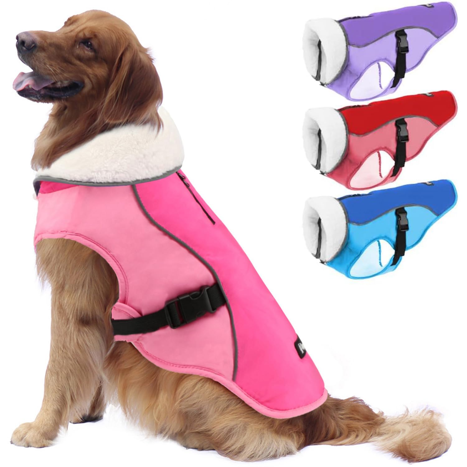 EMUST Winter Jacket for Medium Dogs, Cozy Windproof Vest for Cold Weather, Solid Color, New Pink, M