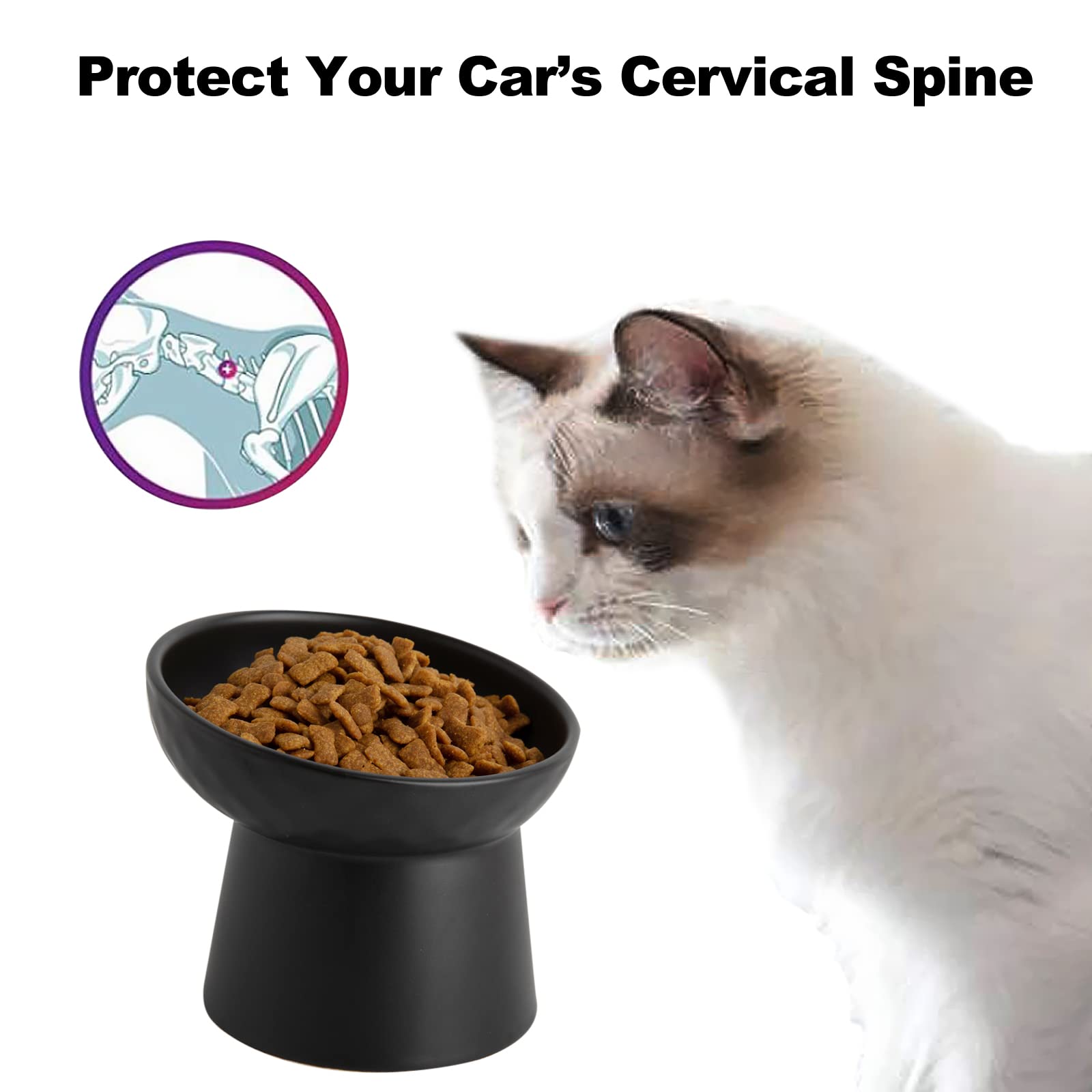 KITCHENLESTAR Ceramic Raised Cat Bowls, Elevated Tilted Cat Food and Water Bowls Set, Porcelain Stress Free Pet Feeder Dish for